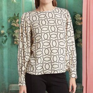 NWT ✨ Philosophy Women's XS Ivory & Black Blouson Long Sleeve Blouse ✨